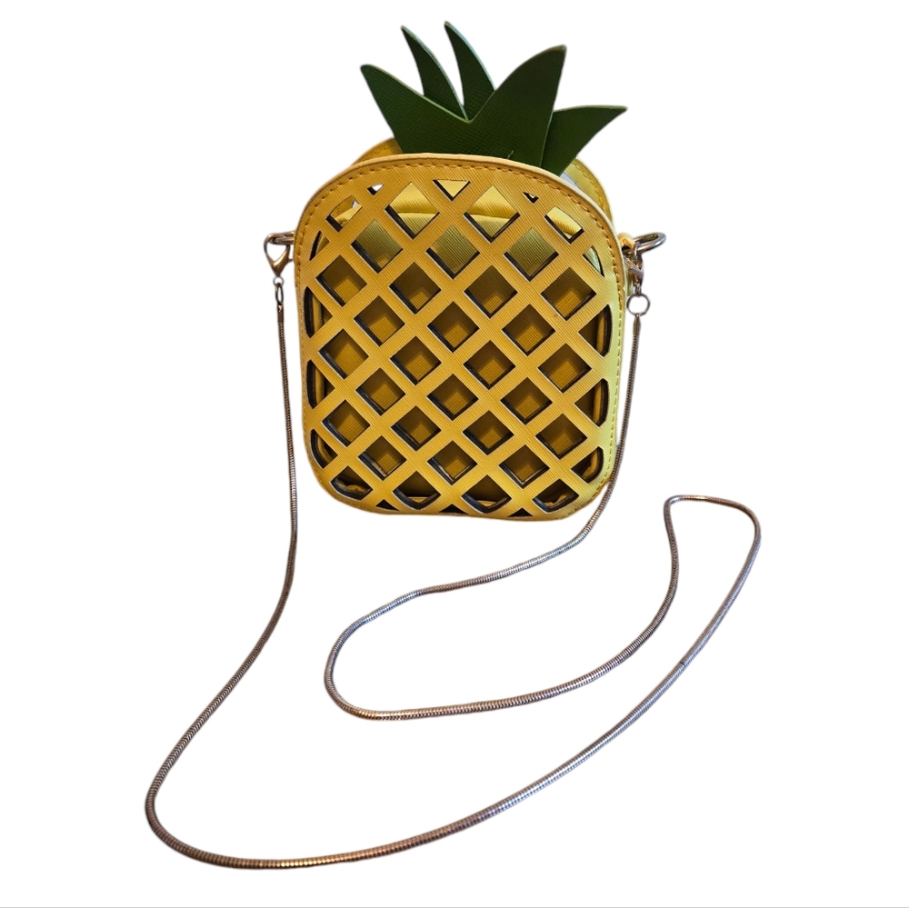 Pineapple Crossbody Bag Purse with Gold Hardware Removable Chain Strap Novelty